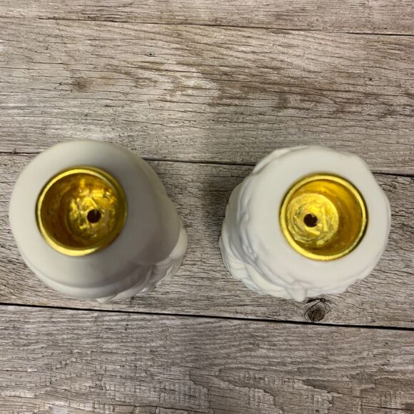 Santa Claus Christmas Pillar Candle Holders Ceramic Decor 5 in. Vintage Taiwan - Picture 8 of 10